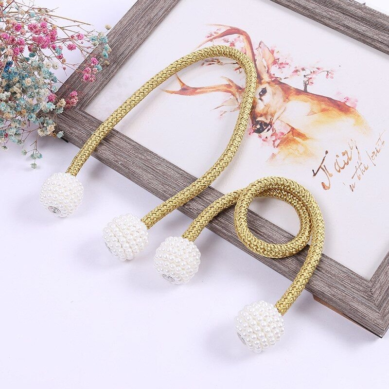 Golden । Magnetic Curtain Tieback with Big Pearl Ball (1 Pair) । CN-28