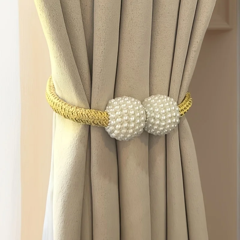 Golden । Magnetic Curtain Tieback with Big Pearl Ball (1 Pair) । CN-28